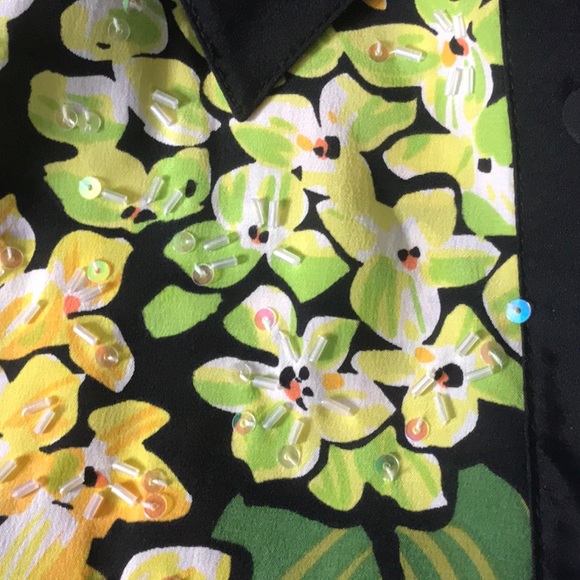 NWT Bob Mackie wearable art 100% silk with sequins button down blouse floral - Picture 8 of 9